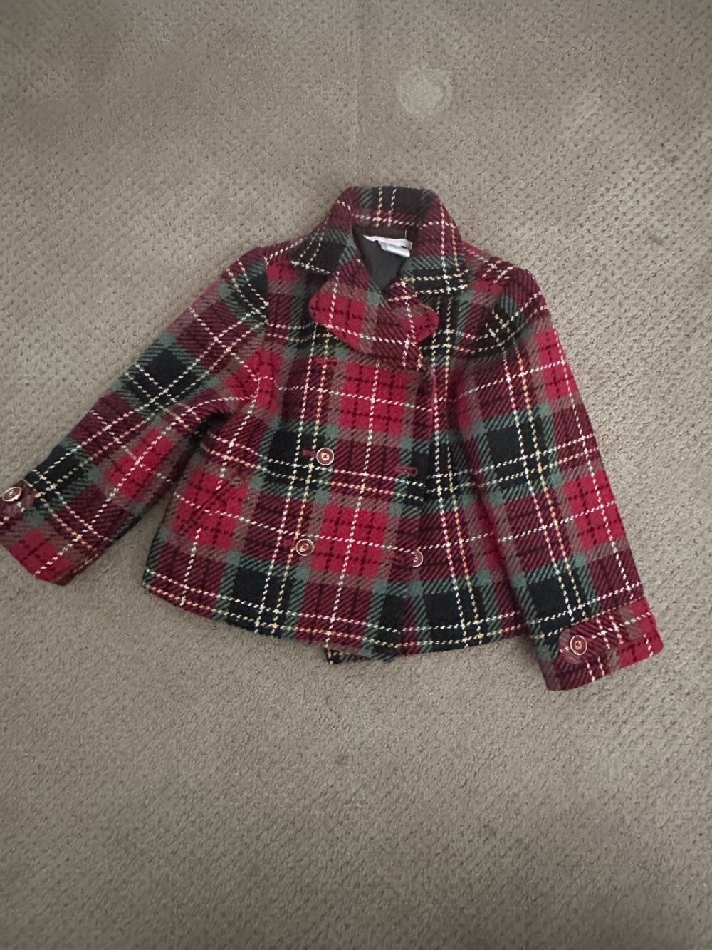 Janie and Jack Girls 2T 3T Red Green Plaid Wool Blend Peacoat Holiday